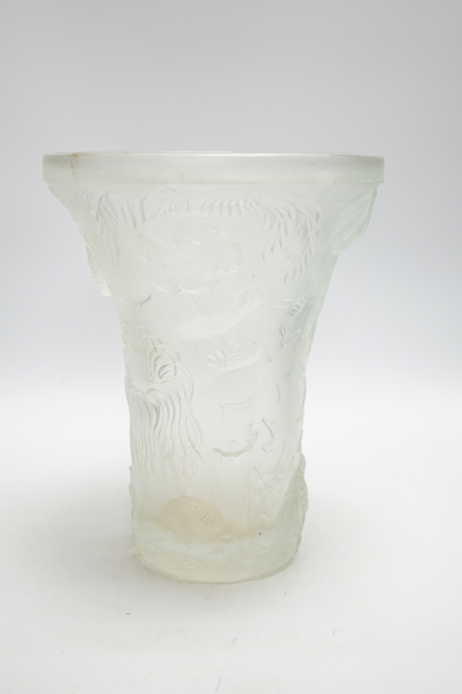 Josef Inwald. A Czech pressed and frosted glass vase, marine life, 27cm high